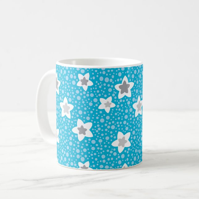 Mug Bleu céleste pois rétro avec des étoiles (Devant gauche)