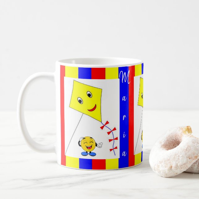 Mug Bleu-cerf-volant jaune coloré (Avec donut)