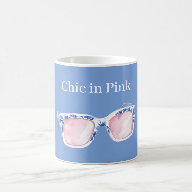 Mug Bleu Chic En Lunettes De Soleil Roses (Centre)