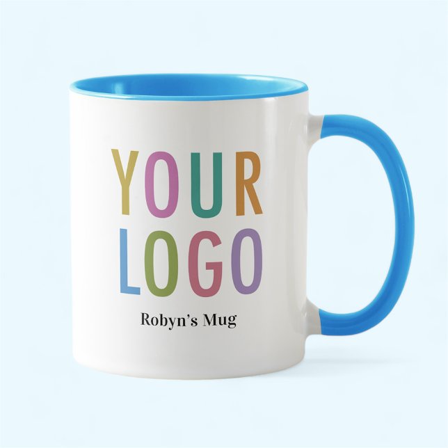 Mug Bleu Ciel et Blanc avec Logo d'Entreprise Impr (MISOOK 11 oz Bright Blue Two Tone Mug with Logo)