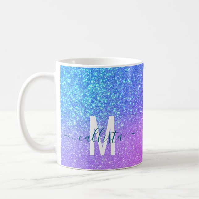 Mug Bleu clair violet Parties scintillant brillante Om (Gauche)