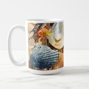 Mug Bleu, coquillages de mer blanche et bois de chèfle