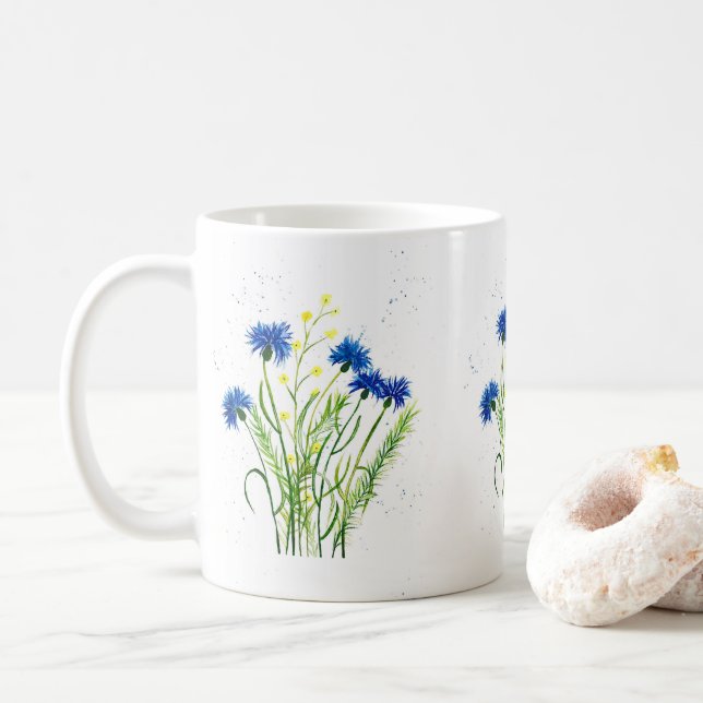 Mug Bleu cornflowers aquarelle fleurie joli Fleurs (Avec donut)