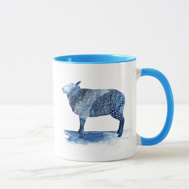 Mug Bleu de cobalt Animaux de ferme - Moutons (Droite)
