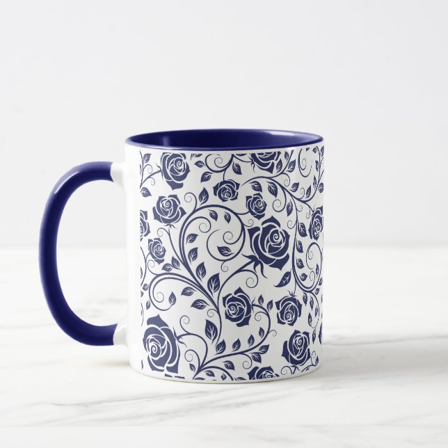 Mug Bleu de cobalt avec Roses (Gauche)