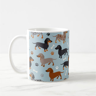 Mug Bleu de Dachshund Paws et Bones Motif