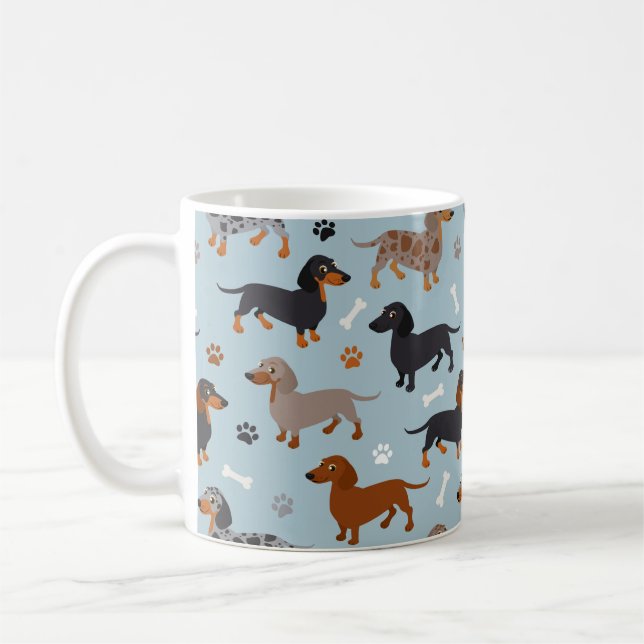 Mug Bleu de Dachshund Paws et Bones Motif (Gauche)