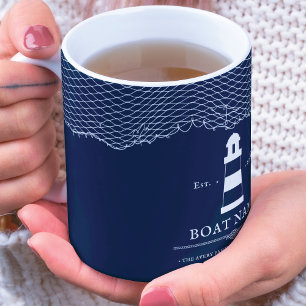 Mug Bleu de la marine Feu personnalisé Nom du bateau