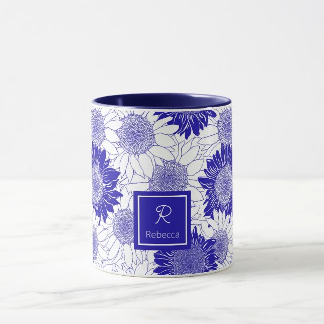 Mug Bleu de tournesol personnalisé (Centre)