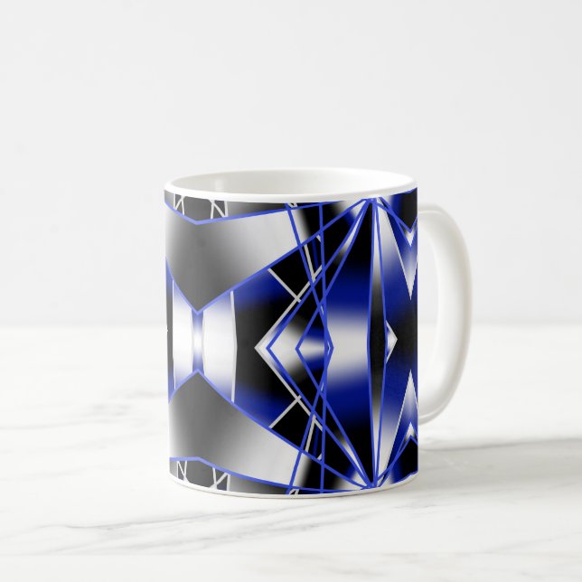 Mug Bleu Dégradé Rempli Mécanique Dessin Mosaïque (Devant droit)