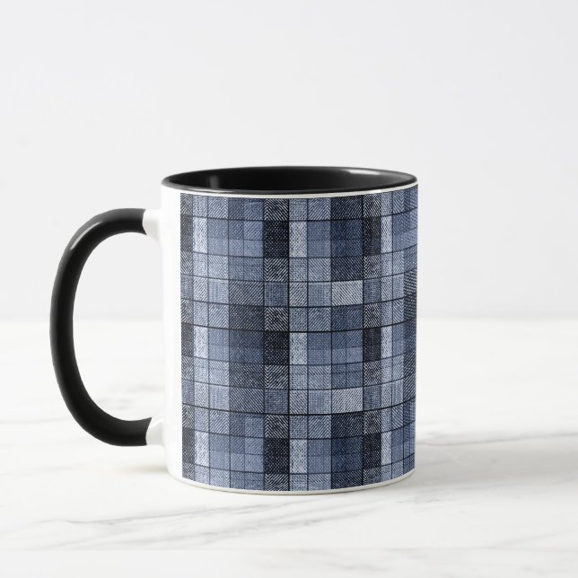 Mug Bleu, denim, tartan, carreaux . (Gauche)