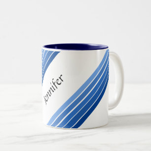 Mug - Bleu Diagonal Stripes avec nom