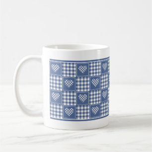 Mug Bleu Dusty Blancs Buffalo Plaid Coeurs