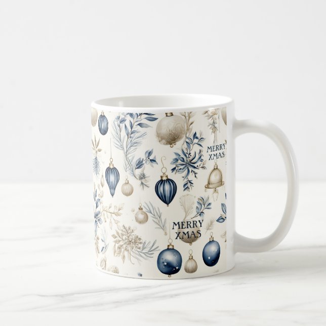 Mug Bleu et beige Noël Ornements Motif (Droite)