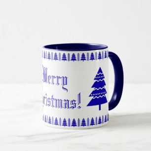 Mug Bleu et blanc Arbre de Noël moderne Arbre étoile M