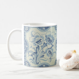 Mug Bleu et blanc Floral Victorian Majolica Antique