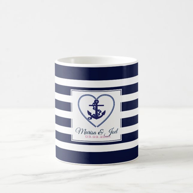 Mug Bleu Et Blanc Grandes Et Ancre (Centre)