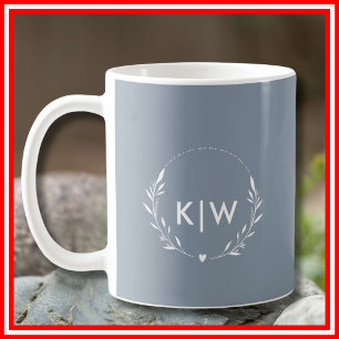 Mug Bleu et blanc poussiéreux   Monogramme des initial