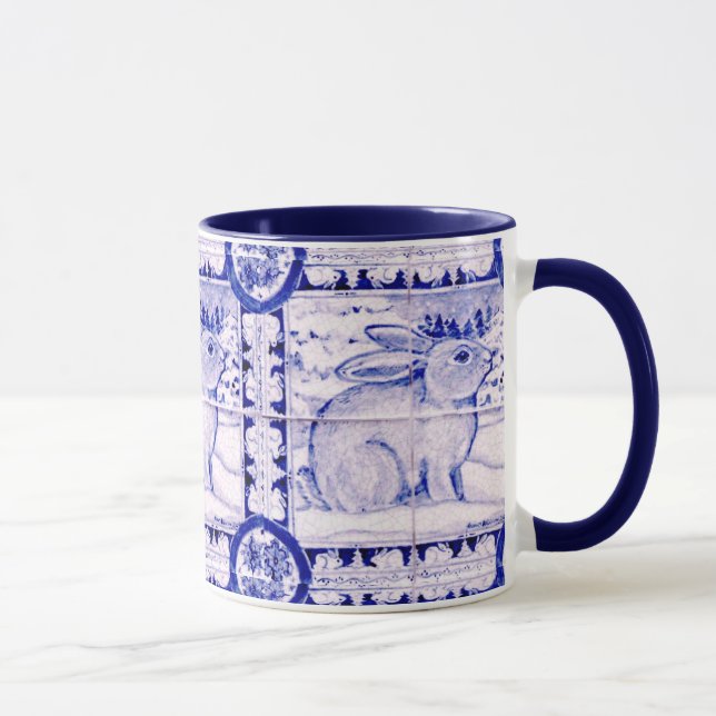 Mug Bleu et blanc Rabbit Hiver ou Musique de Noël (Droite)