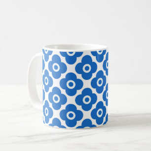 Mug Bleu et blanc simple motif floral rétro floral
