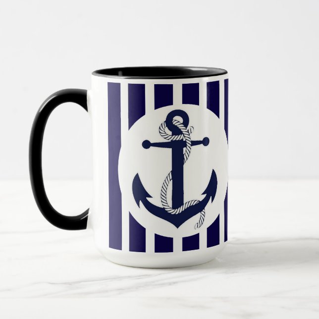 Mug Bleu Et Blancs Avec Ancre (Gauche)