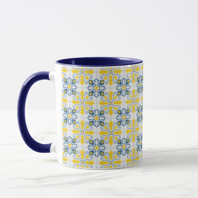 Mug Bleu et jaune joli carrelage portugais motif (Gauche)
