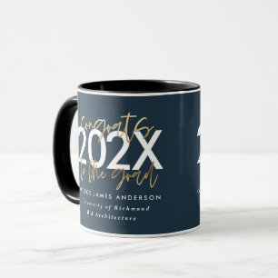 Mug Bleu et or écriture moderne design graduation