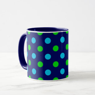 Mug Bleu et Vert sur motif à pois bleu marine