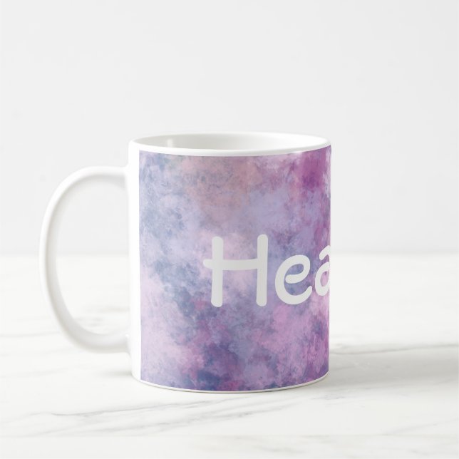 Mug Bleu fait sur commande d'abrégé sur nom, lilas, (Gauche)