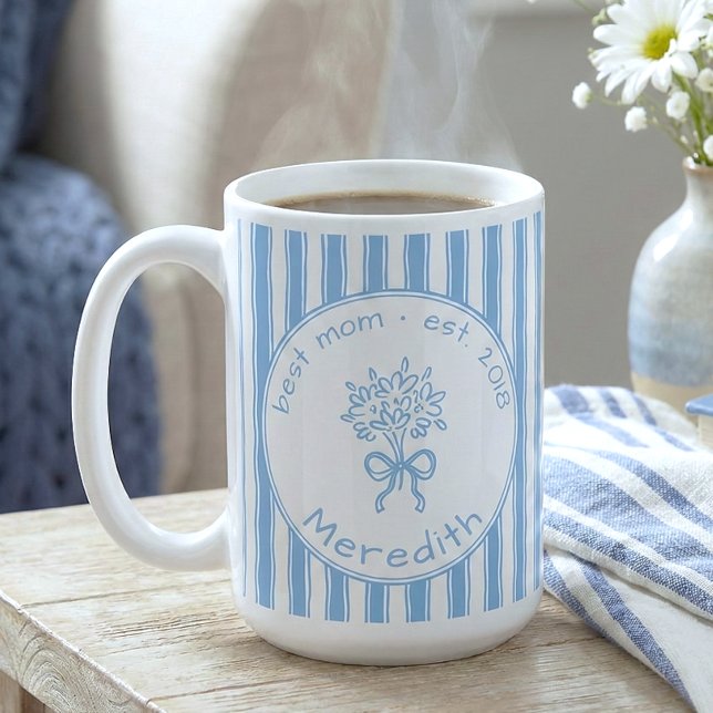 Mug Bleu Fantaisiste à Rayures Blanches Maman Pré étab (Créateur téléchargé)
