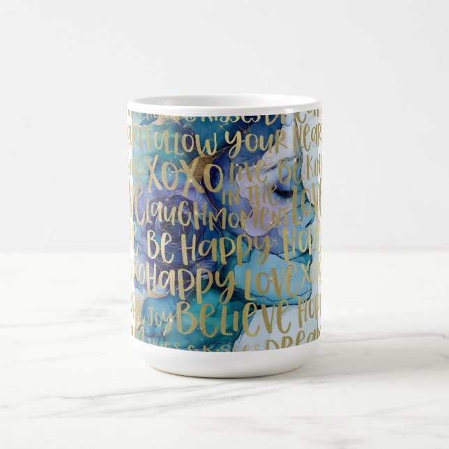 Mug Bleu Femme Face Or Citations Inspirationnelles (Centre)