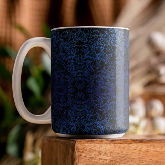 Mug bleu Fleur botanique Déclinant noir décoratif (Créateur téléchargé)