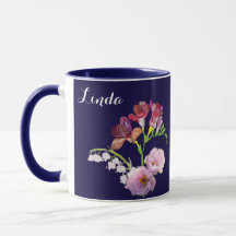 Mug bleu floral avec nom