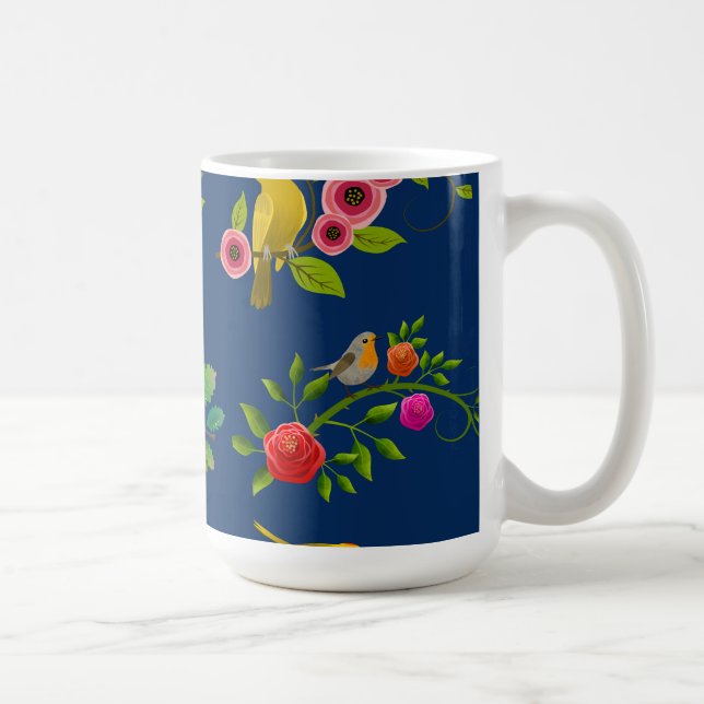 Mug Bleu Floral Bird Imprimer (Droite)
