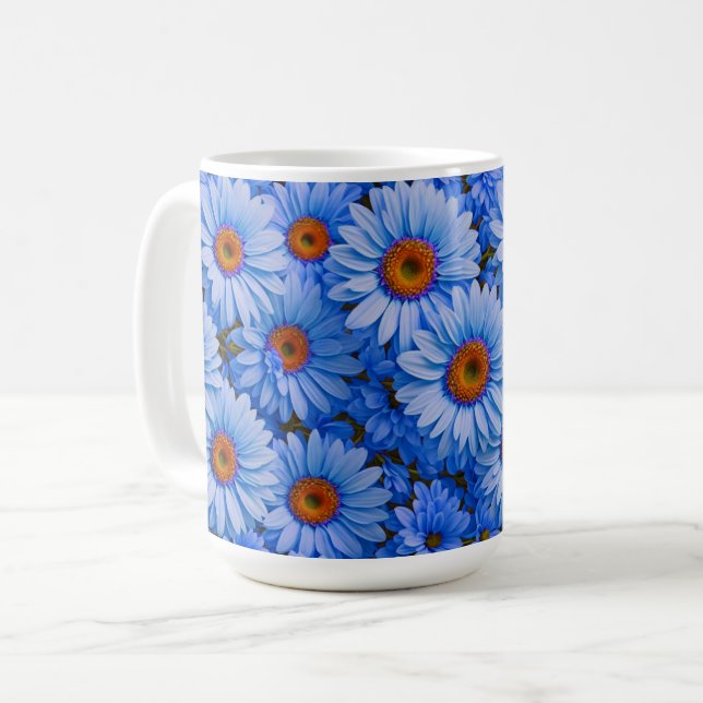 Mug Bleu floral bleu tournesol bleu marguerites motif (Devant gauche)