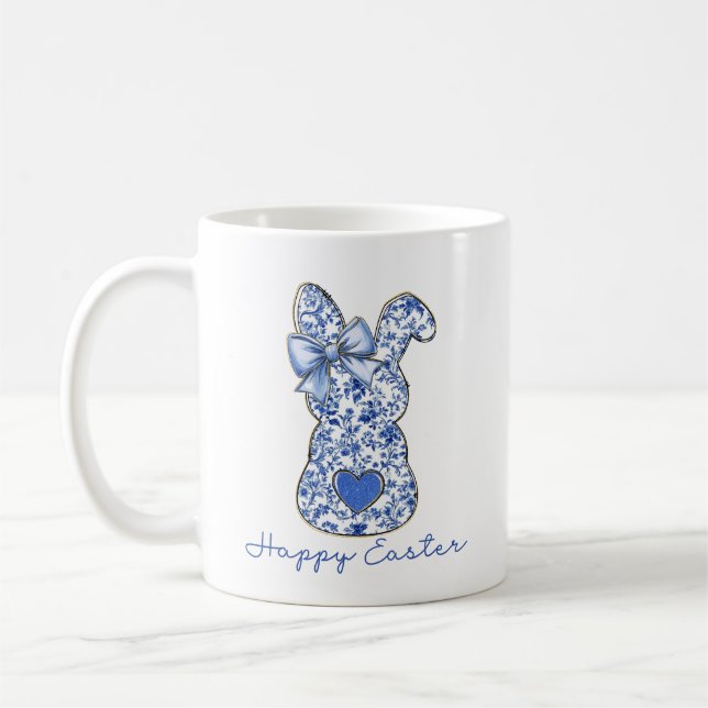 Mug Bleu Floral Lapin de Pâques Coquette (Gauche)