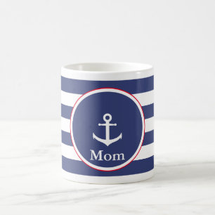 Mug Bleu foncé et blanc marine avec Ancre pour maman