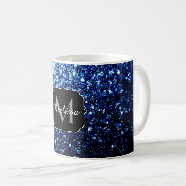 Mug Bleu foncé profond brillant faux paillettes scinti (Devant droit)