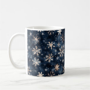 Mug Bleu foncé simple avec flocons de neige
