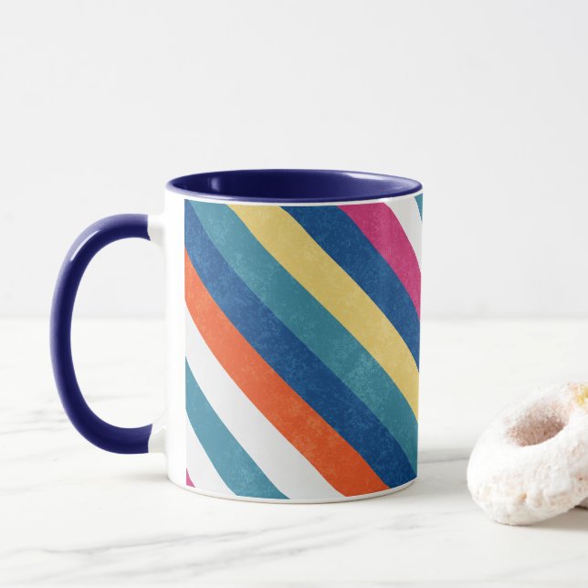 Mug Bleu framboise Orange Jaune Blancs Motif (Avec donut)