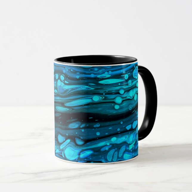 Mug Bleu gouttes acrylique pourrissant Abstrait Fluid  (Devant droit)