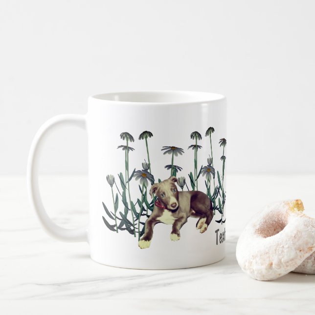 Mug Bleu Greyhound Chiot Daisis Personnalisé (Avec donut)