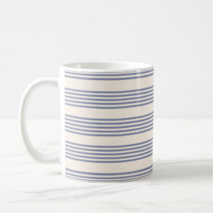 Mug Bleu gris et beige cinq rayures motif