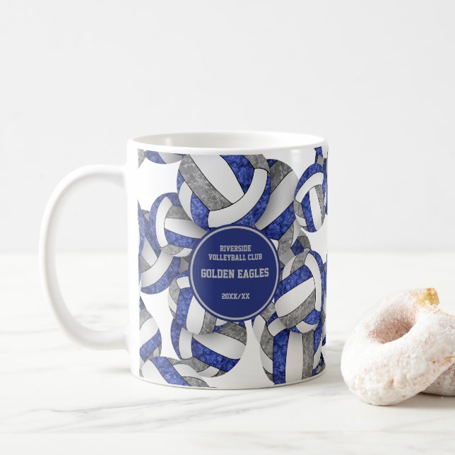Mug bleu gris volley couleurs de l'équipe nom de l'ent (Avec donut)