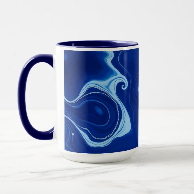 Mug Bleu Indigo Abstrait Aquarelle Personnalisé (Gauche)