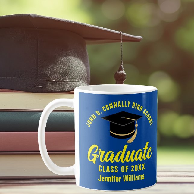 Mug Bleu Jaune Diplômé Personnalisé 2025 Graduation (Créateur téléchargé)
