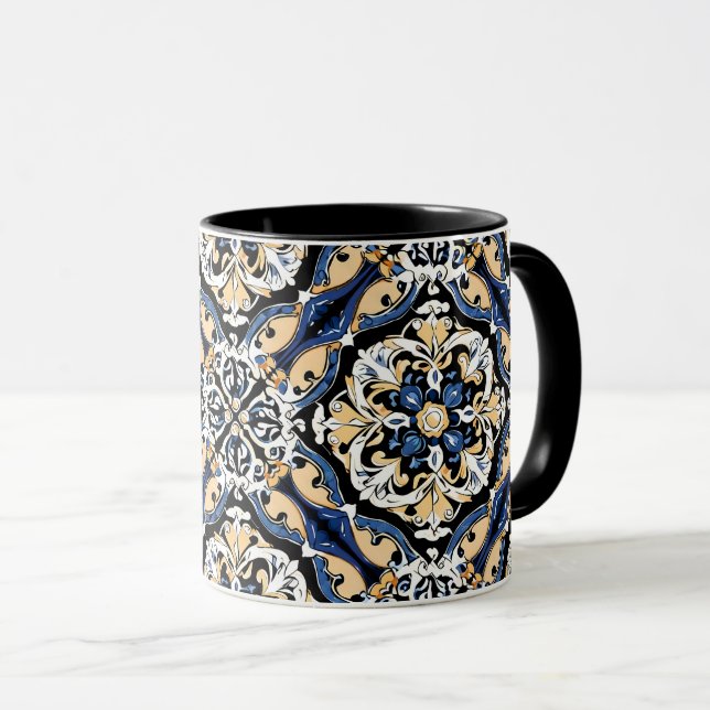 Mug Bleu jaune noir Azuleju espagnol marocain (Devant droit)