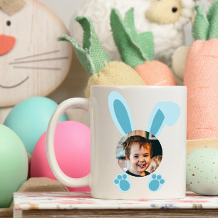 Mug Bleu lapin de Pâques Photo personnalisée
