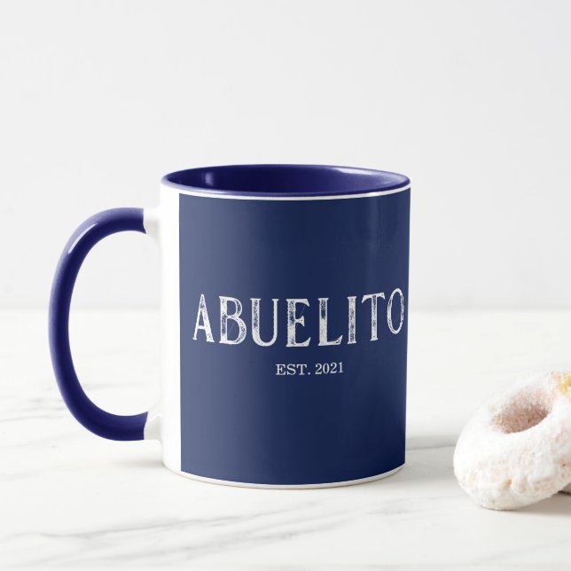 Mug Bleu marine Abuelito Année de création (Avec donut)