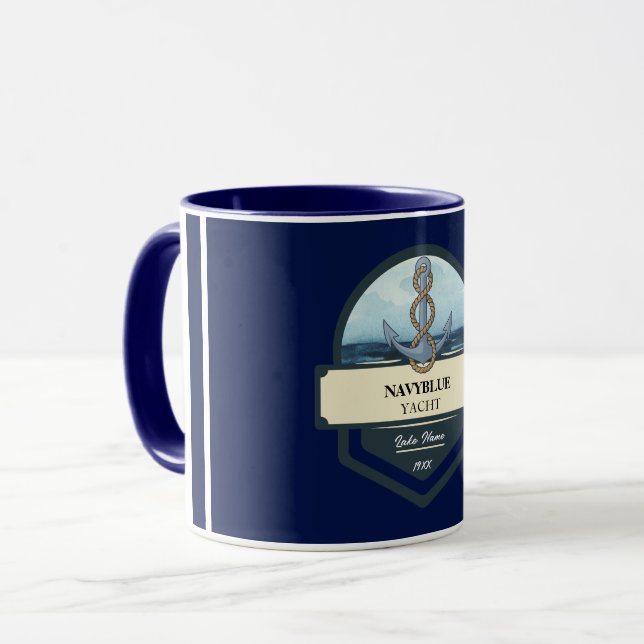 Mug Bleu Marine Ancre nautique club bateau marina (Devant gauche)